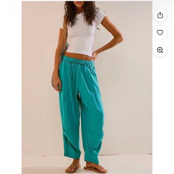 Free people blue take me with you linen pants nwot Xs - Picture 1 of 2